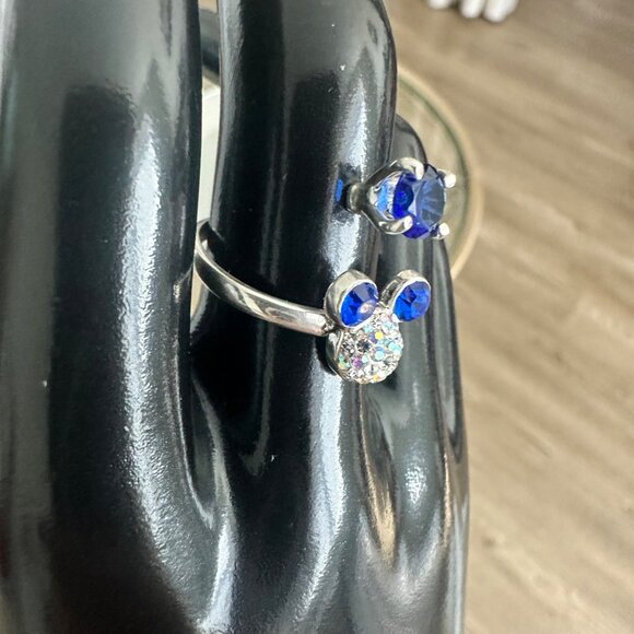 Silver 925 Ring Blue Mickey Mouse Adjustable Zircons Disney Cartoons - Picture 7 of 10